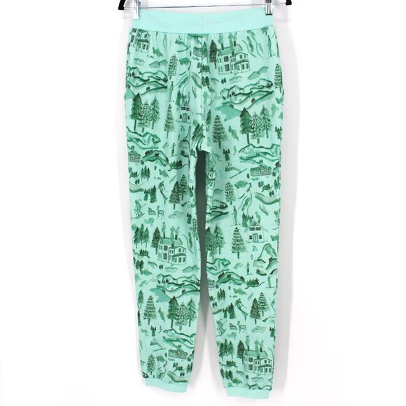 Hill House Home Teddy Jogger Sweatpants Ski Chalet Print Green Pant XS Small NEW - Picture 6 of 8